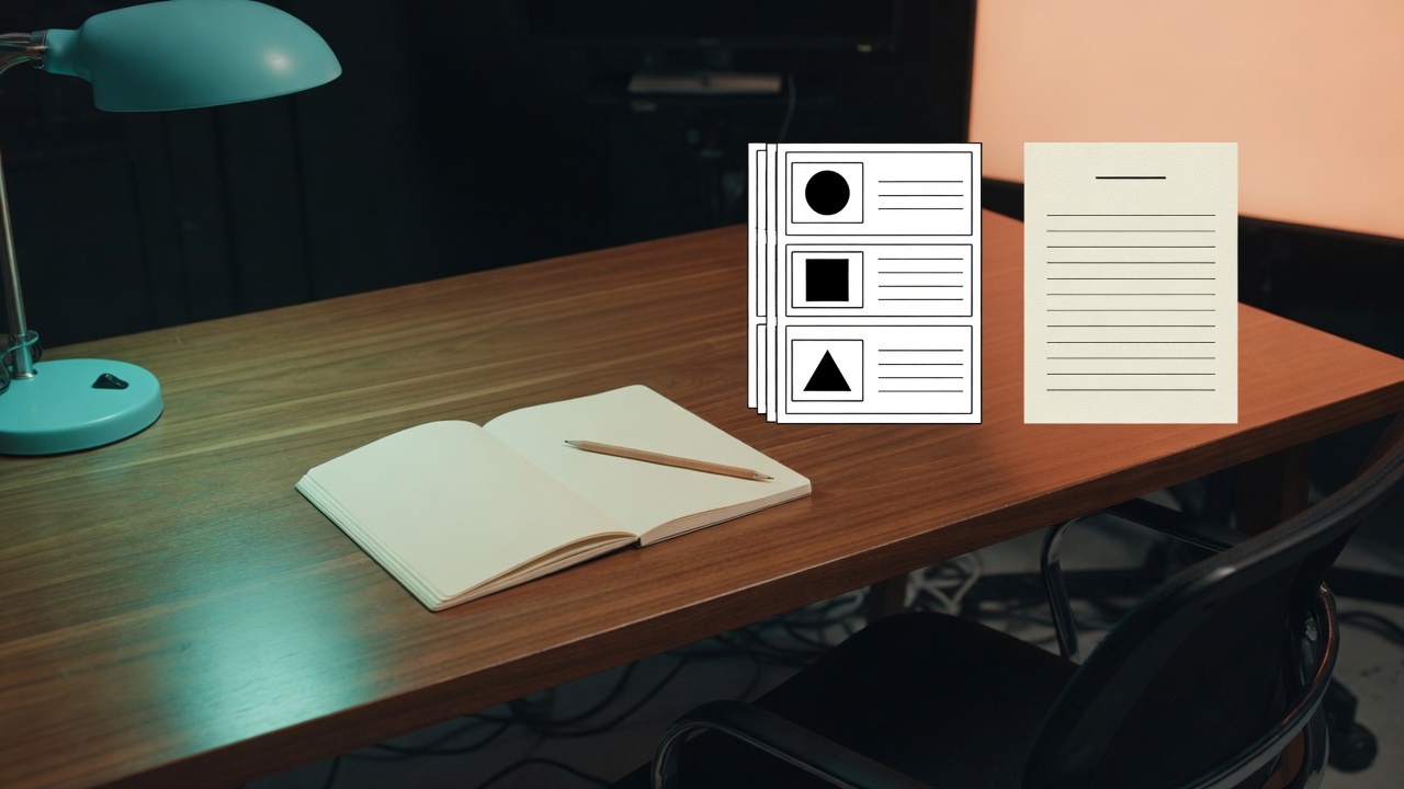 Storyboard of explainer frames without a face, next to a channel one-pager